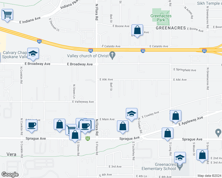 map of restaurants, bars, coffee shops, grocery stores, and more near 17222 East Alki Avenue in Spokane Valley