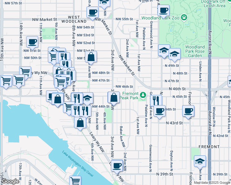map of restaurants, bars, coffee shops, grocery stores, and more near 4603 3rd Avenue Northwest in Seattle
