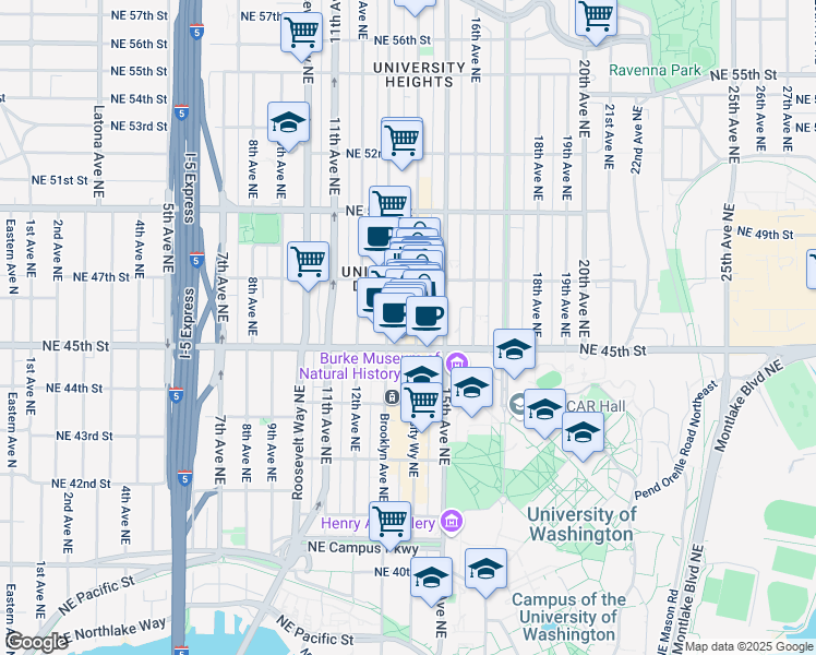 map of restaurants, bars, coffee shops, grocery stores, and more near in Seattle