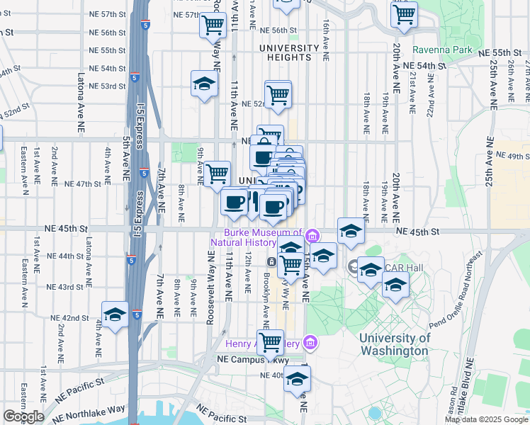 map of restaurants, bars, coffee shops, grocery stores, and more near in Seattle