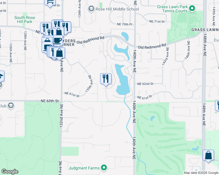 map of restaurants, bars, coffee shops, grocery stores, and more near 6236 137th Avenue Northeast in Redmond