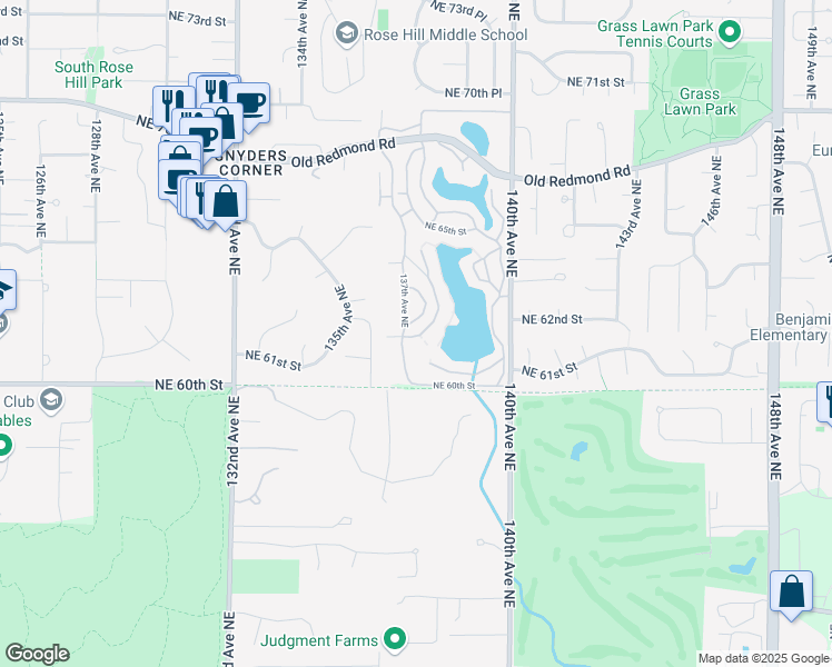 map of restaurants, bars, coffee shops, grocery stores, and more near 6236 137th Avenue Northeast in Redmond