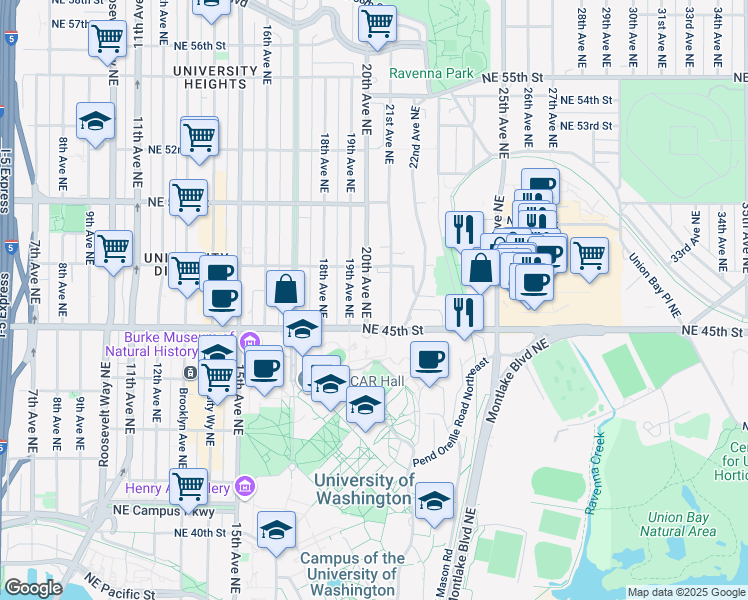 map of restaurants, bars, coffee shops, grocery stores, and more near 4626 21st Avenue Northeast in Seattle