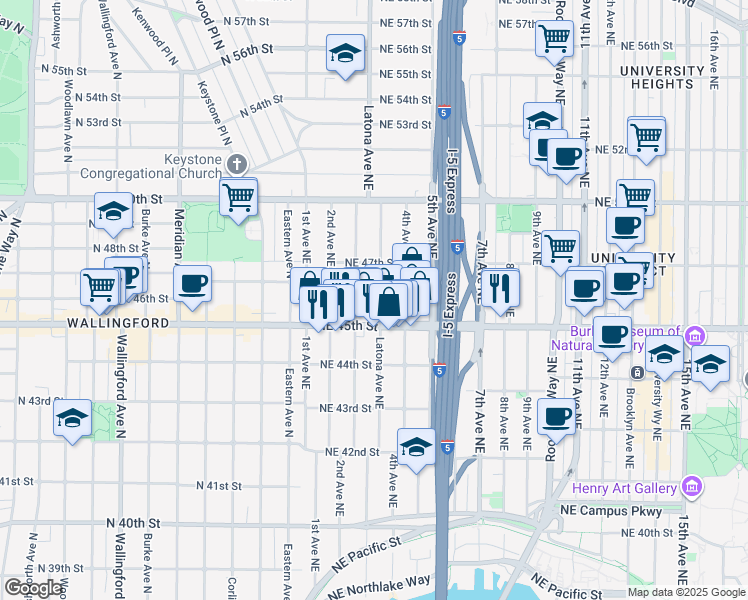 map of restaurants, bars, coffee shops, grocery stores, and more near 4540 Latona Avenue Northeast in Seattle