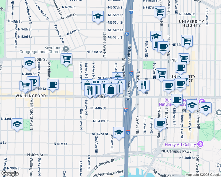 map of restaurants, bars, coffee shops, grocery stores, and more near 4540 Latona Avenue Northeast in Seattle