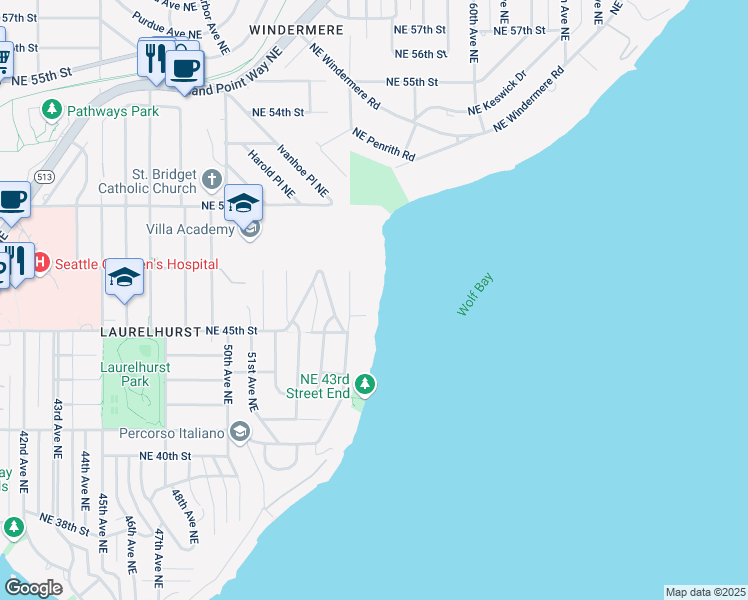 map of restaurants, bars, coffee shops, grocery stores, and more near 4536 55th Avenue Northeast in Seattle