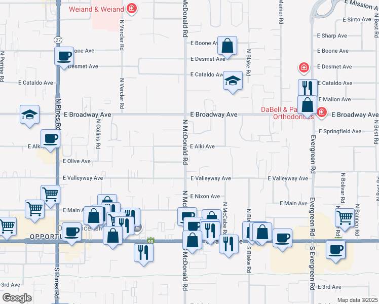 map of restaurants, bars, coffee shops, grocery stores, and more near 13111 East Alki Avenue in Spokane Valley