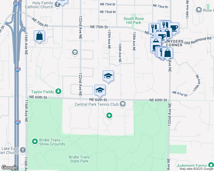 map of restaurants, bars, coffee shops, grocery stores, and more near 6051 126th Avenue Northeast in Kirkland
