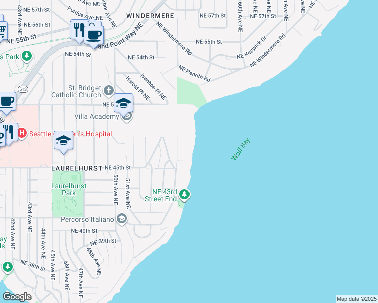 map of restaurants, bars, coffee shops, grocery stores, and more near 4536 55th Avenue Northeast in Seattle