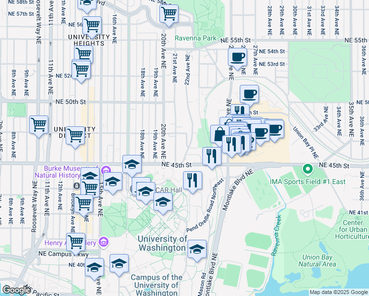 map of restaurants, bars, coffee shops, grocery stores, and more near 4616 22nd Avenue Northeast in Seattle