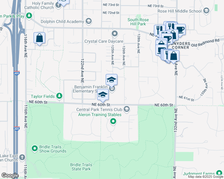 map of restaurants, bars, coffee shops, grocery stores, and more near 12434 Northeast 60th Street in Kirkland