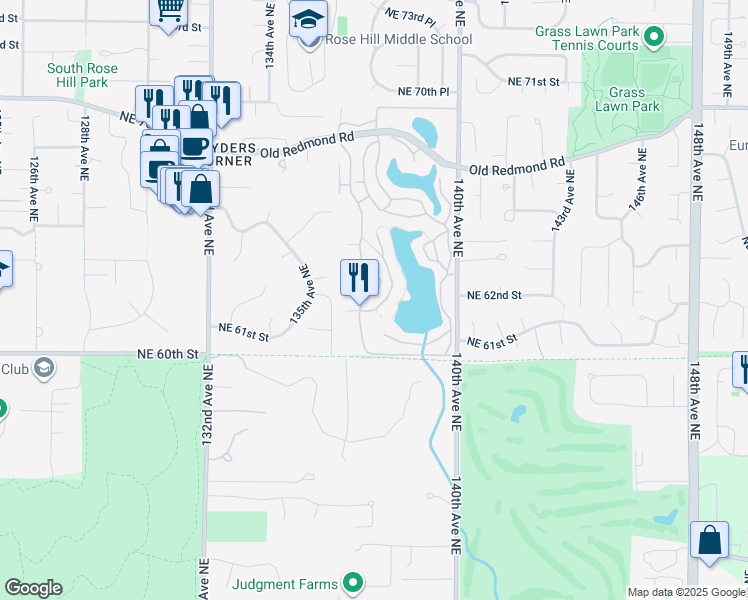 map of restaurants, bars, coffee shops, grocery stores, and more near 6236 137th Avenue Northeast in Redmond
