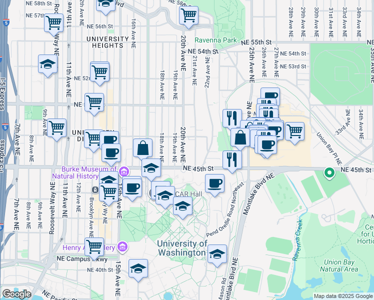 map of restaurants, bars, coffee shops, grocery stores, and more near 4626 21st Avenue Northeast in Seattle