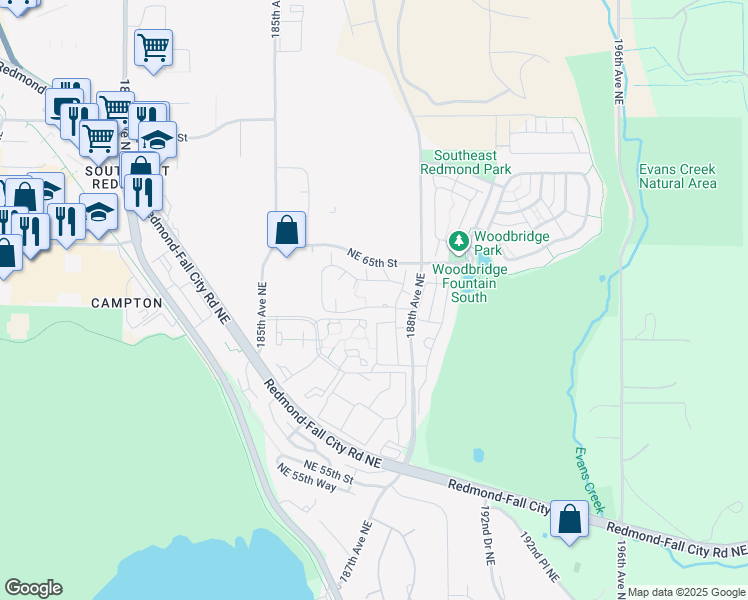 map of restaurants, bars, coffee shops, grocery stores, and more near 18680 Northeast 62nd Way in Redmond