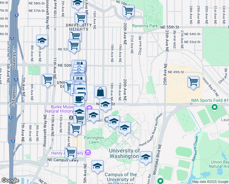 map of restaurants, bars, coffee shops, grocery stores, and more near in Seattle