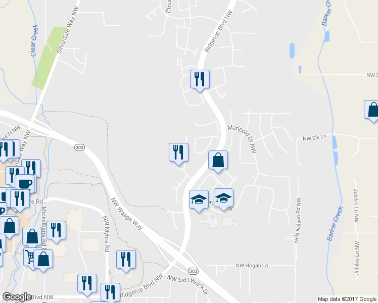 map of restaurants, bars, coffee shops, grocery stores, and more near 11153 Shipside Lane Northwest in Silverdale