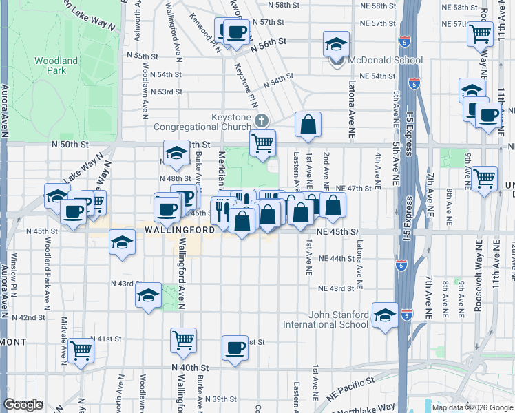 map of restaurants, bars, coffee shops, grocery stores, and more near 4532 Corliss Avenue North in Seattle