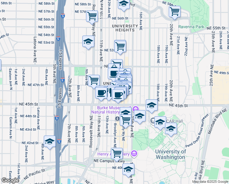 map of restaurants, bars, coffee shops, grocery stores, and more near in Seattle