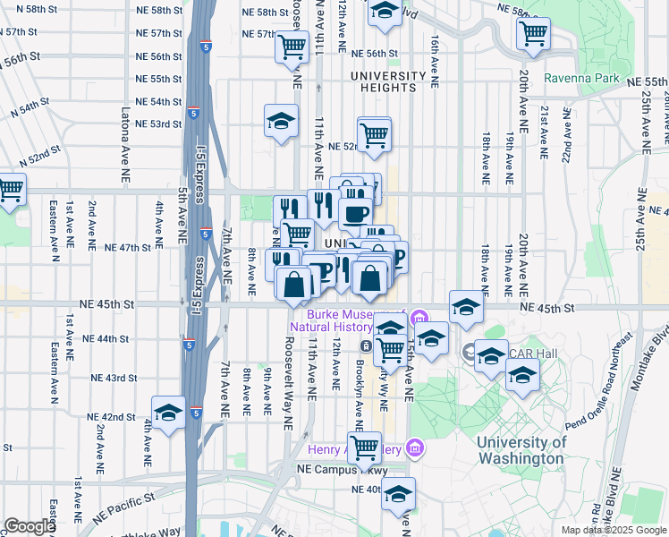 map of restaurants, bars, coffee shops, grocery stores, and more near in Seattle