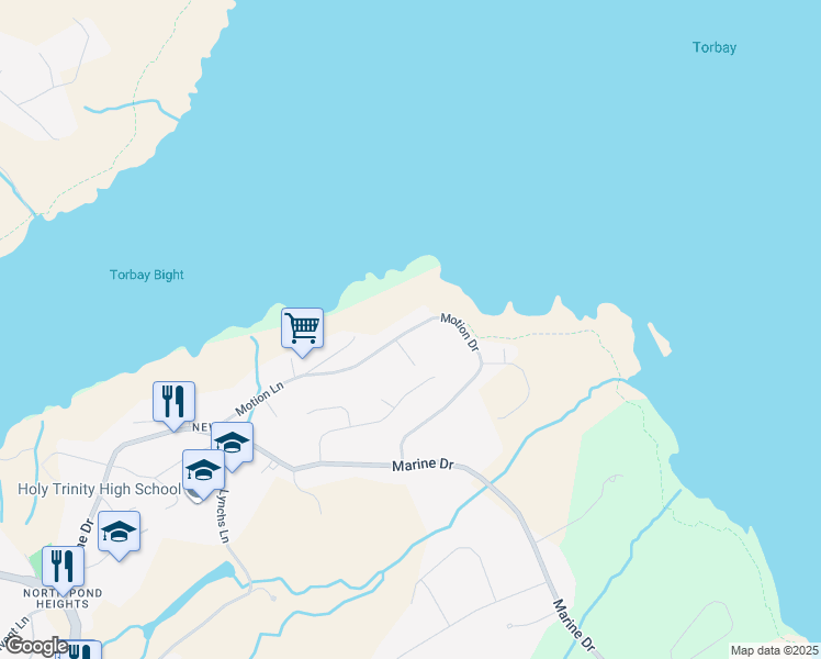 map of restaurants, bars, coffee shops, grocery stores, and more near 45 Motion Drive in Torbay