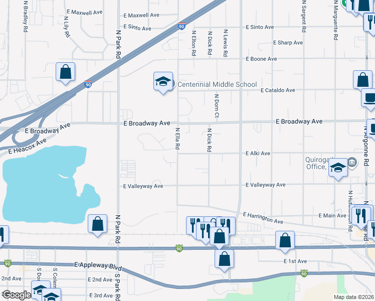 map of restaurants, bars, coffee shops, grocery stores, and more near 7909 East Alki Avenue in Spokane Valley