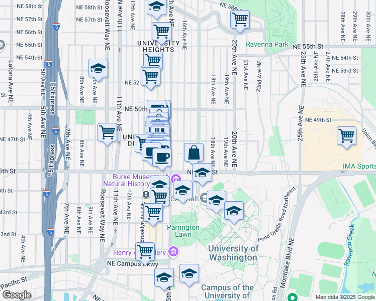 map of restaurants, bars, coffee shops, grocery stores, and more near 4550 16th Avenue Northeast in Seattle