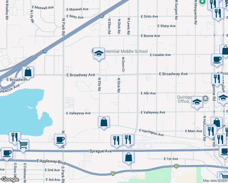 map of restaurants, bars, coffee shops, grocery stores, and more near 8013 East Alki Avenue in Spokane Valley