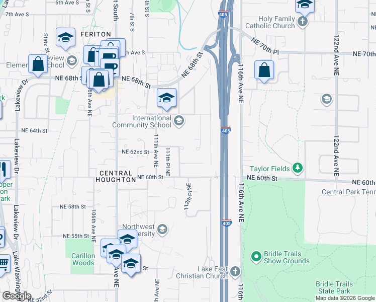 map of restaurants, bars, coffee shops, grocery stores, and more near 11209 Northeast 62nd Street in Kirkland