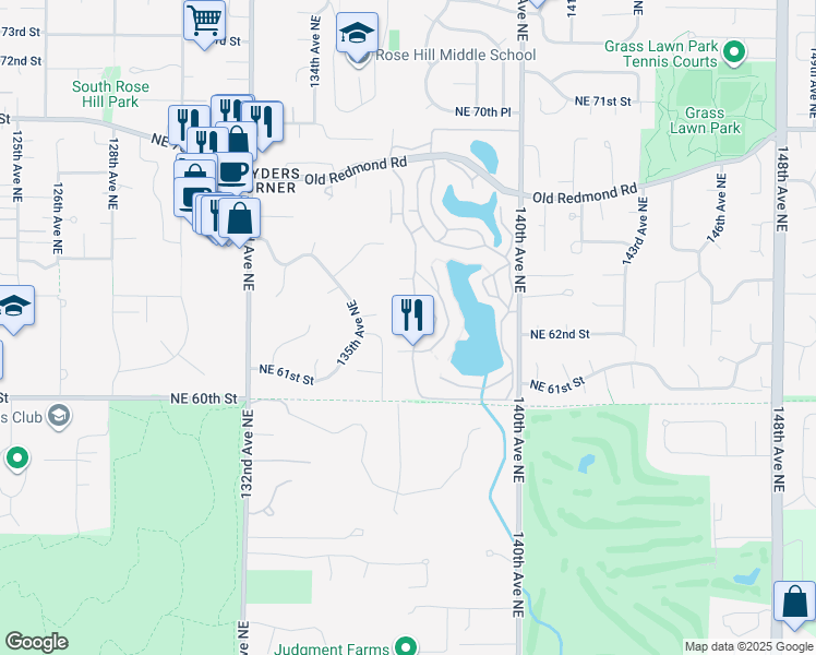 map of restaurants, bars, coffee shops, grocery stores, and more near 6306 135th Avenue Northeast in Kirkland