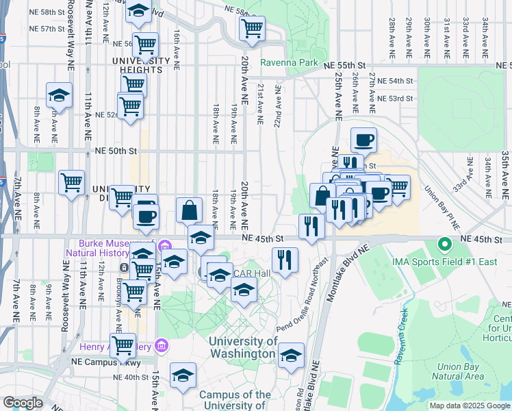 map of restaurants, bars, coffee shops, grocery stores, and more near 4626 21st Avenue Northeast in Seattle