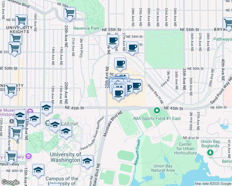 map of restaurants, bars, coffee shops, grocery stores, and more near 4634 26th Avenue Northeast in Seattle