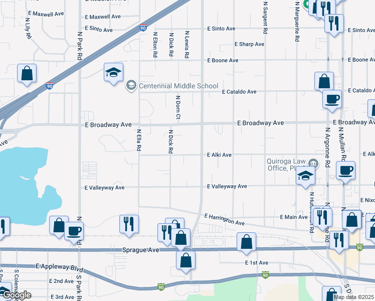map of restaurants, bars, coffee shops, grocery stores, and more near 8125 East Alki Avenue in Spokane Valley
