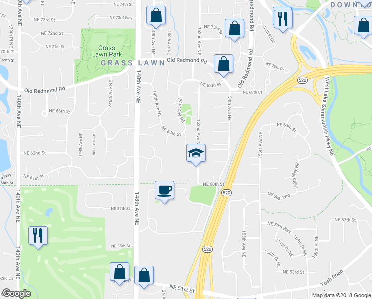 map of restaurants, bars, coffee shops, grocery stores, and more near 6304 151st Avenue Northeast in Redmond