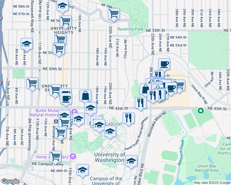map of restaurants, bars, coffee shops, grocery stores, and more near 4626 21st Avenue Northeast in Seattle