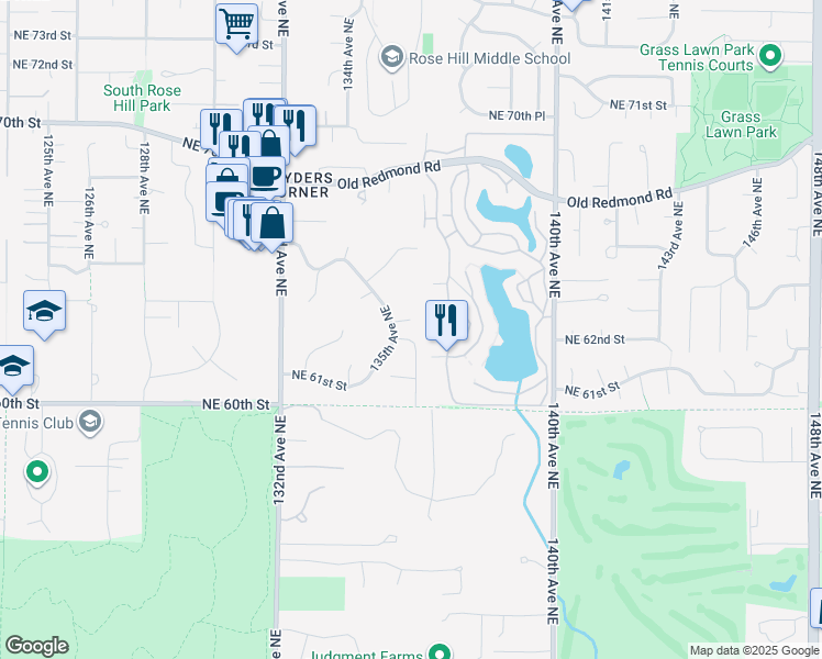 map of restaurants, bars, coffee shops, grocery stores, and more near 6306 135th Avenue Northeast in Kirkland