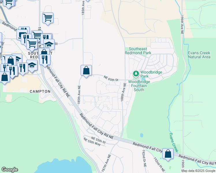 map of restaurants, bars, coffee shops, grocery stores, and more near 18680 Northeast 62nd Way in Redmond