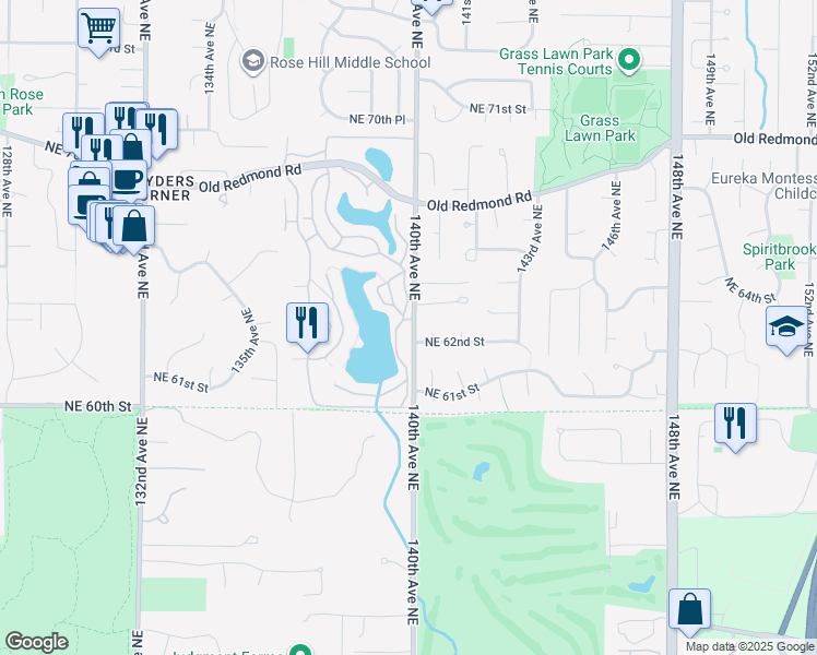 map of restaurants, bars, coffee shops, grocery stores, and more near 6001 140th Avenue Northeast in Redmond