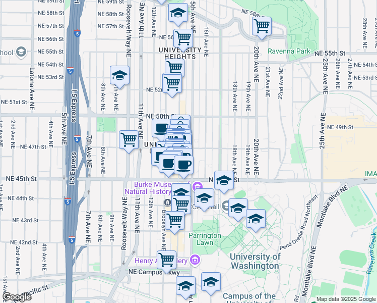 map of restaurants, bars, coffee shops, grocery stores, and more near in Seattle