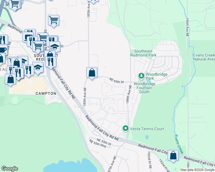 map of restaurants, bars, coffee shops, grocery stores, and more near 6205 188th Lane Northeast in Redmond