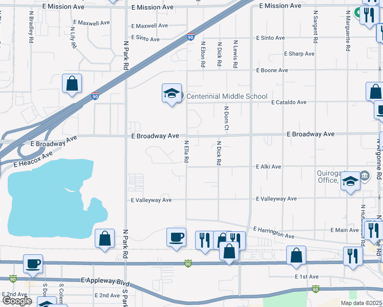 map of restaurants, bars, coffee shops, grocery stores, and more near 7909 East Alki Avenue in Spokane Valley
