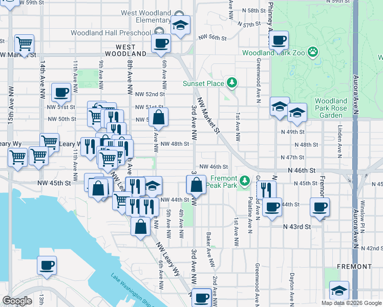 map of restaurants, bars, coffee shops, grocery stores, and more near 4603 3rd Avenue Northwest in Seattle