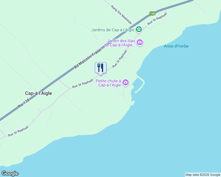 map of restaurants, bars, coffee shops, grocery stores, and more near 40 Rue de la Greve in La Malbaie