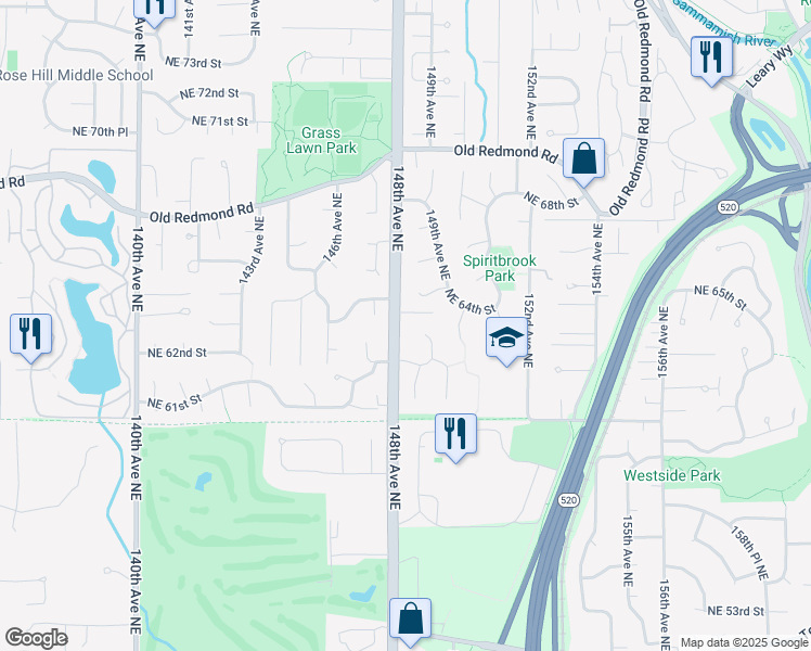 map of restaurants, bars, coffee shops, grocery stores, and more near 6226 148th Avenue Northeast in Redmond