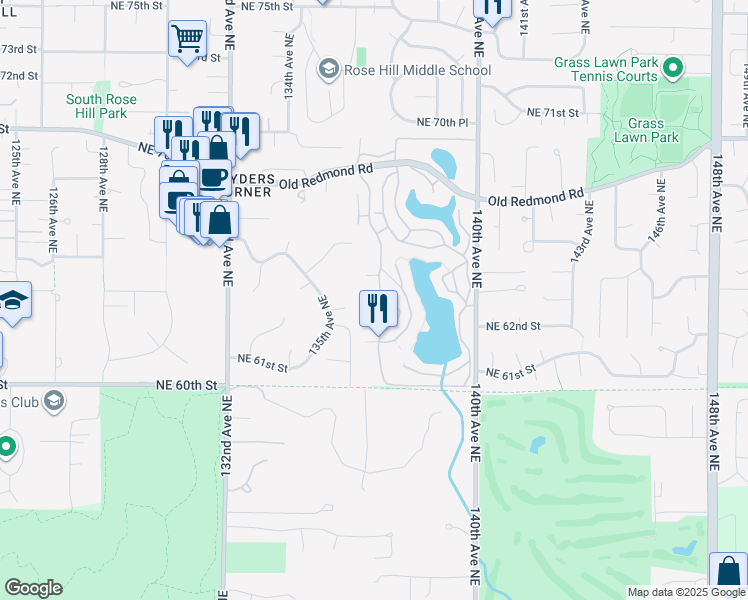 map of restaurants, bars, coffee shops, grocery stores, and more near 6347 137th Avenue Northeast in Redmond