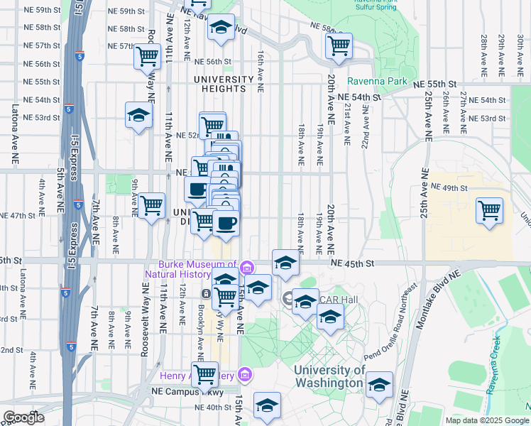 map of restaurants, bars, coffee shops, grocery stores, and more near 4733 17th Avenue Northeast in Seattle