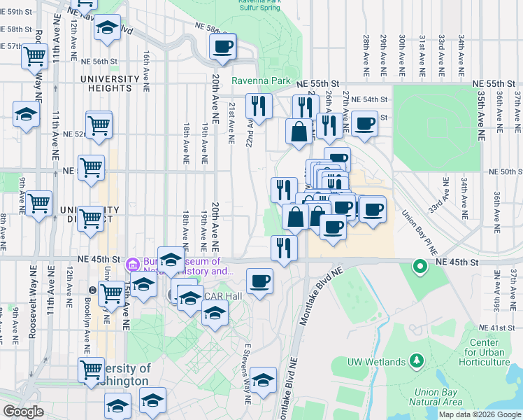 map of restaurants, bars, coffee shops, grocery stores, and more near 4732 22nd Avenue Northeast in Seattle