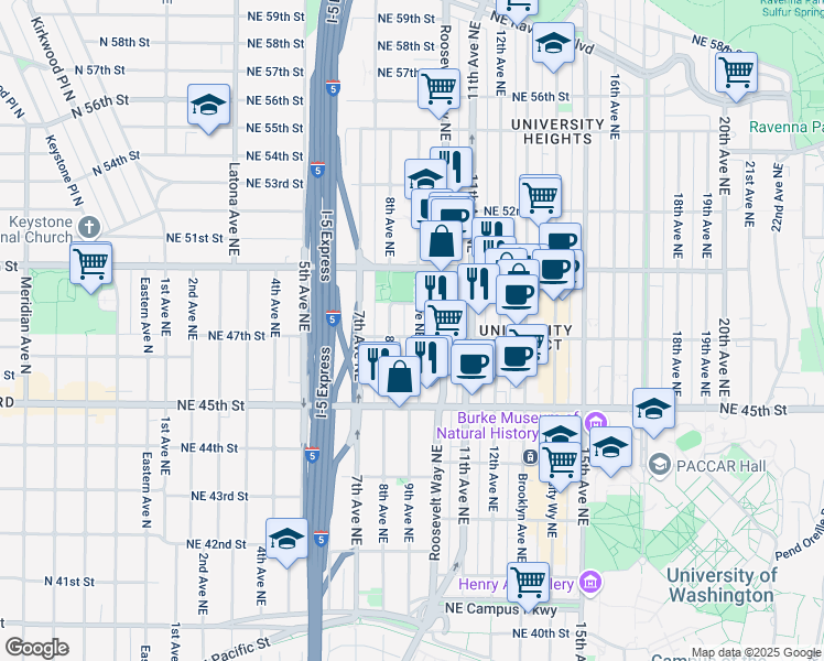 map of restaurants, bars, coffee shops, grocery stores, and more near 809 Northeast 48th Street in Seattle