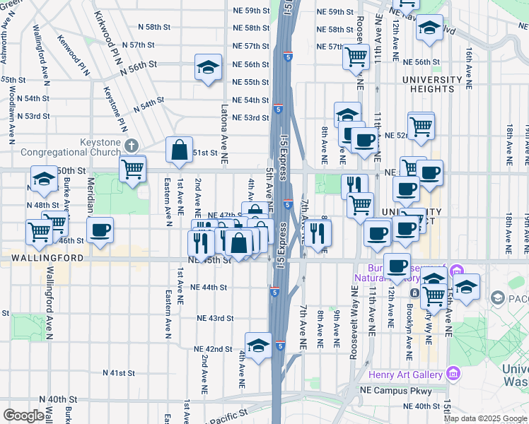 map of restaurants, bars, coffee shops, grocery stores, and more near 4728 4th Avenue Northeast in Seattle