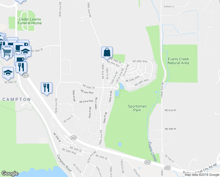 map of restaurants, bars, coffee shops, grocery stores, and more near 18860 Northeast 63rd Way in Redmond