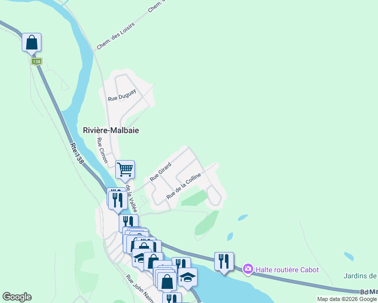 map of restaurants, bars, coffee shops, grocery stores, and more near 64 Rue Girard in La Malbaie